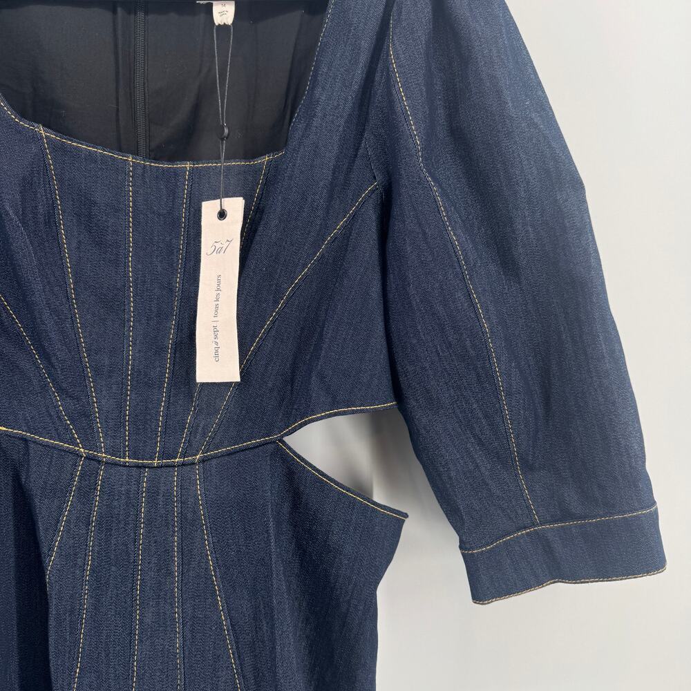 Cinq A Sept Indigo Lani Denim Mini Dress Sz 14 NWT Cut Out Waist - Picture 4 of 10